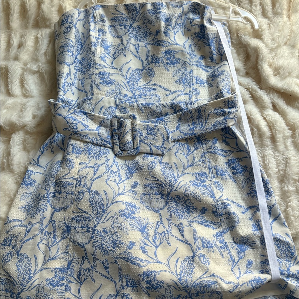 Floral Strapless Dress with Belt